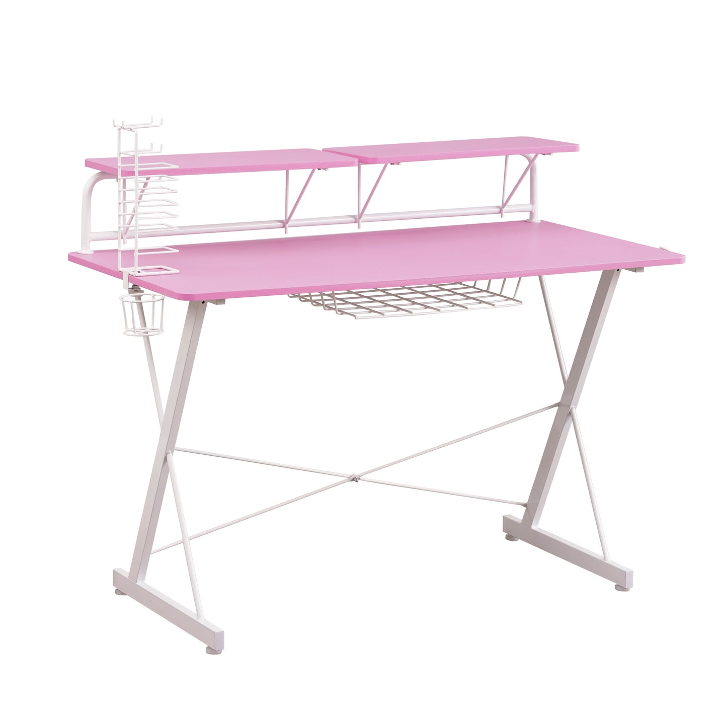 Carbon Computer Gaming Desk with Shelving, Pink