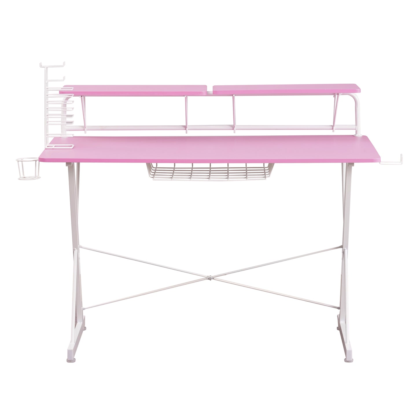 Carbon Computer Gaming Desk with Shelving, Pink