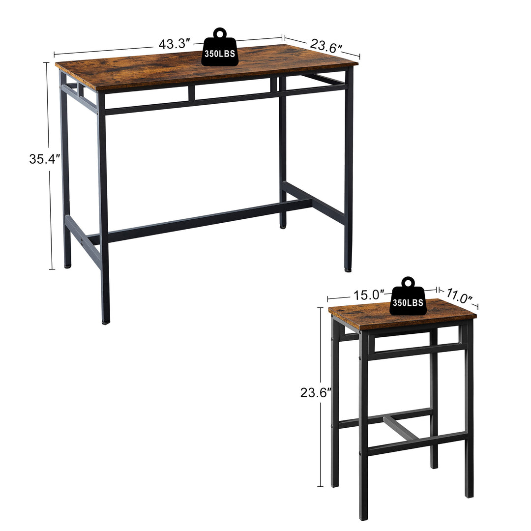 Bar table set 5PC Dinging table set with high stools, structural strengthening