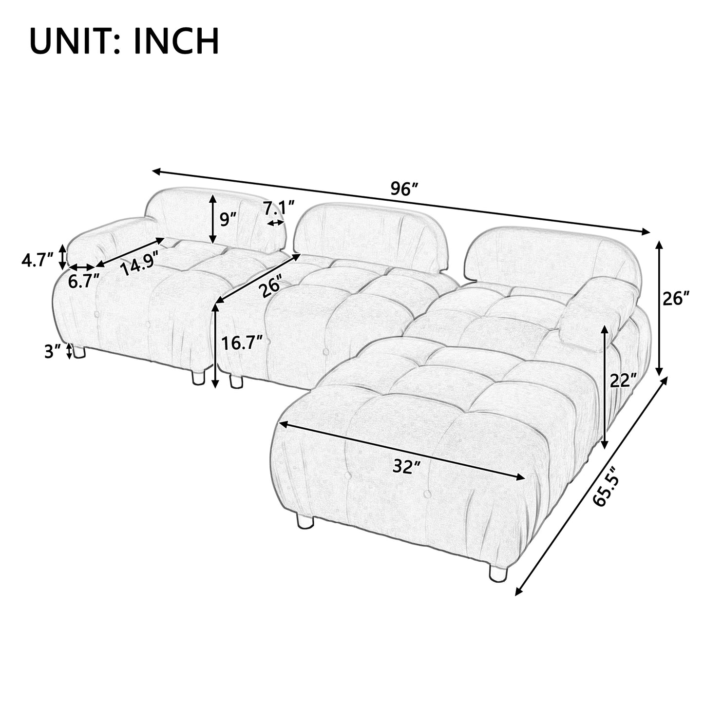 U_STYLE Upholstery Modular Convertible Sectional Sofa