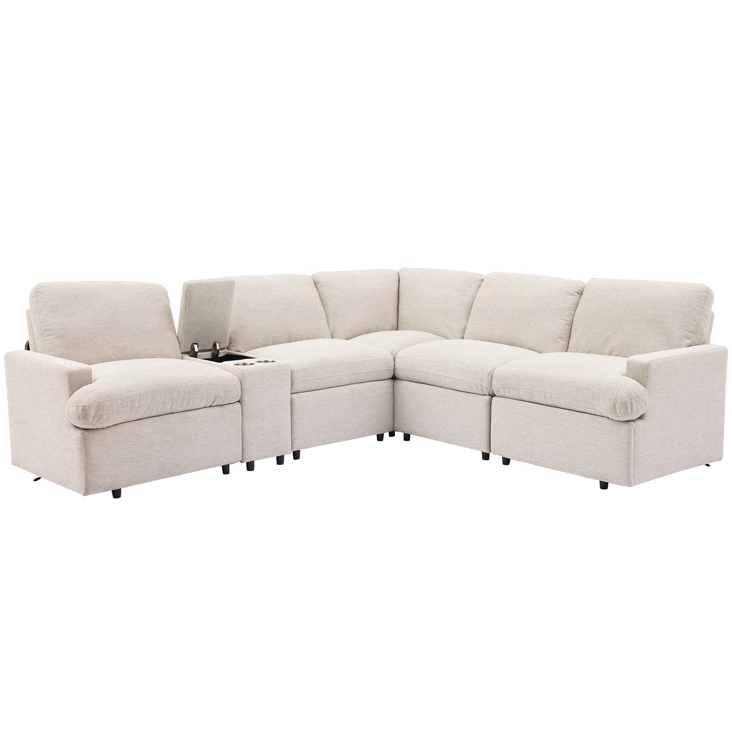 104'' Power Recliner Corner Sofa with Storage Box, Cup Holders, USB Ports and Power Socket, Beige