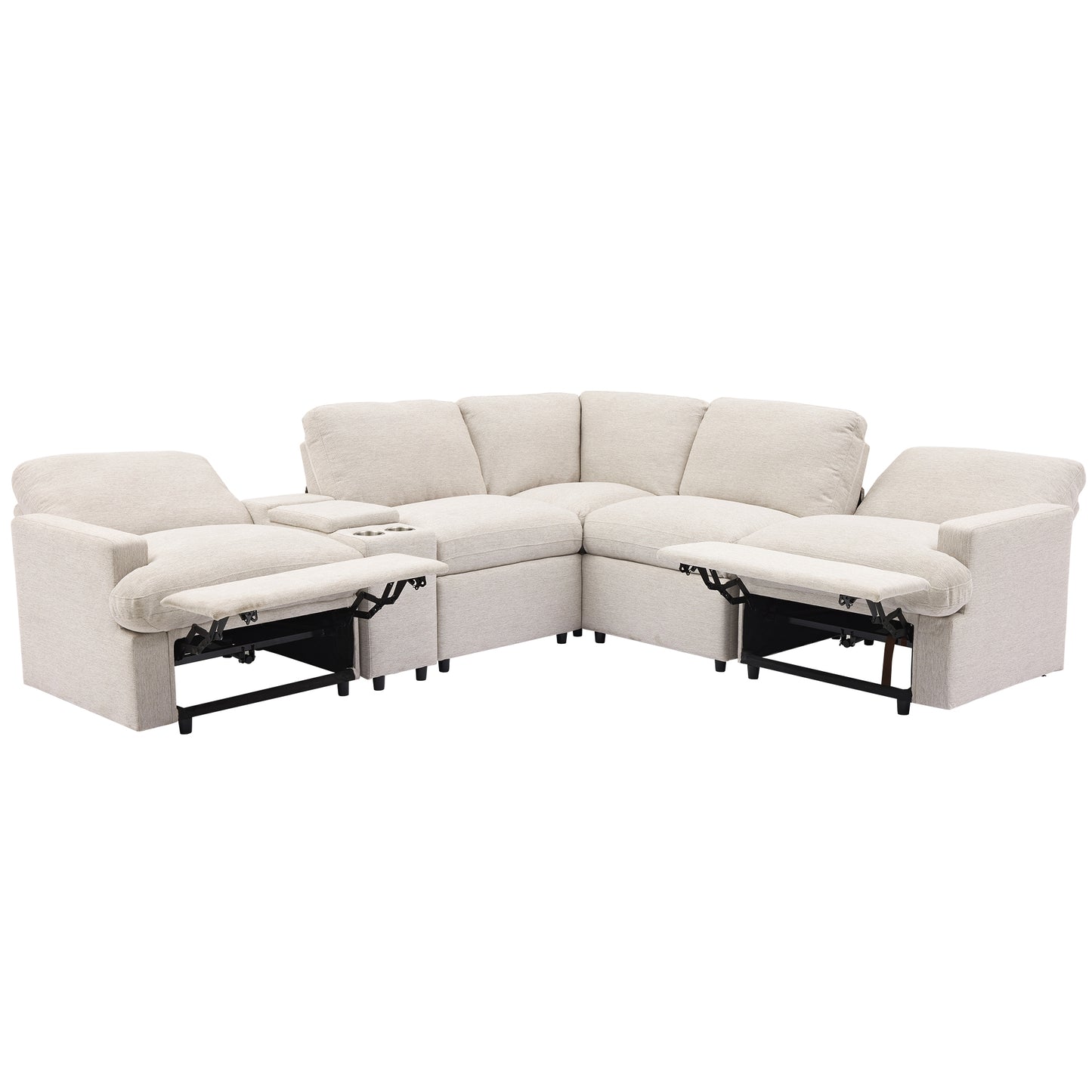 104'' Power Recliner Corner Sofa with Storage Box, Cup Holders, USB Ports and Power Socket, Beige