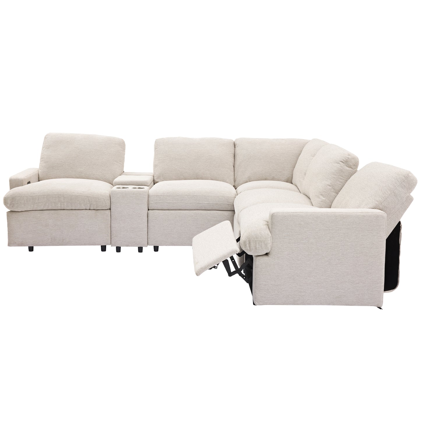 104'' Power Recliner Corner Sofa with Storage Box, Cup Holders, USB Ports and Power Socket, Beige