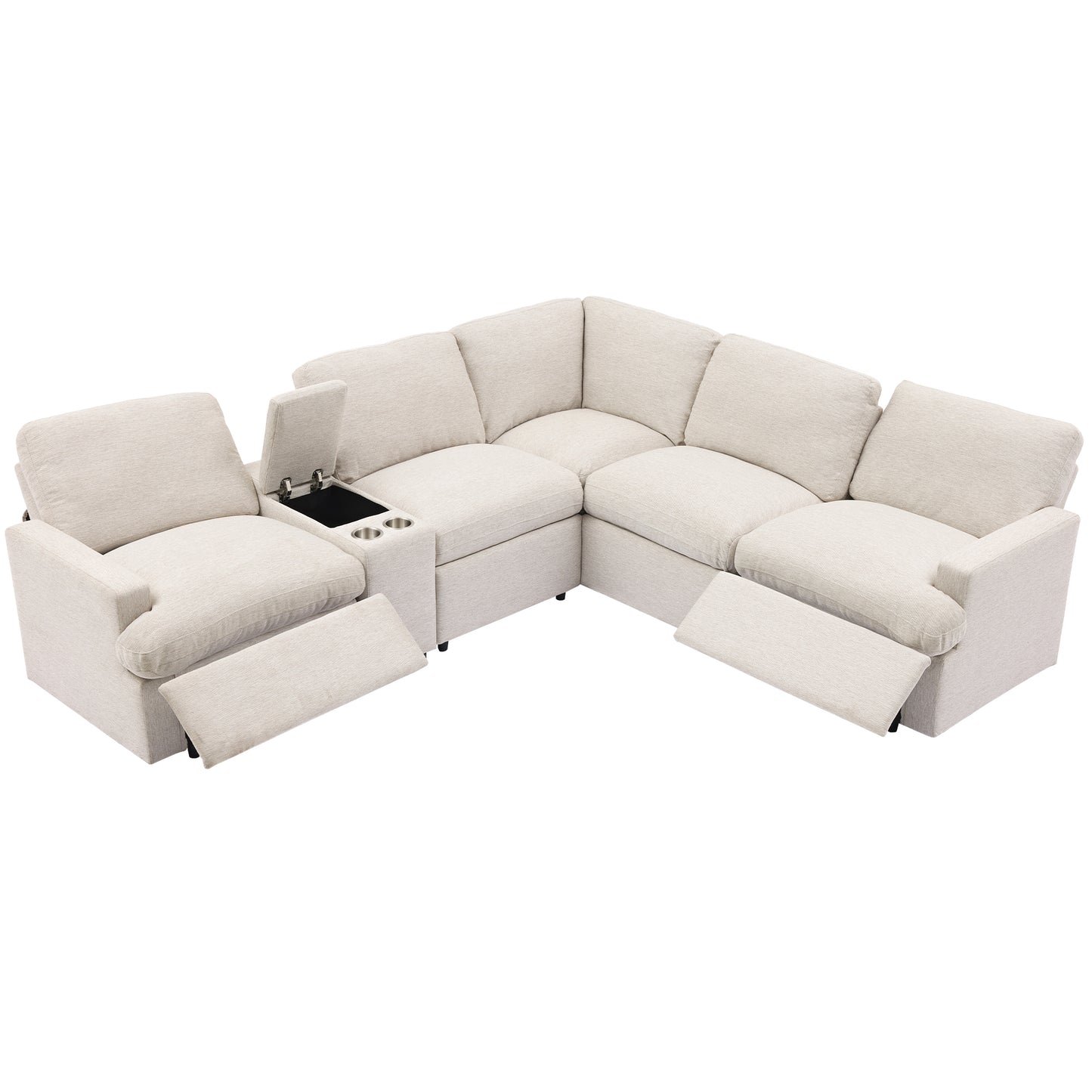 104'' Power Recliner Corner Sofa with Storage Box, Cup Holders, USB Ports and Power Socket, Beige