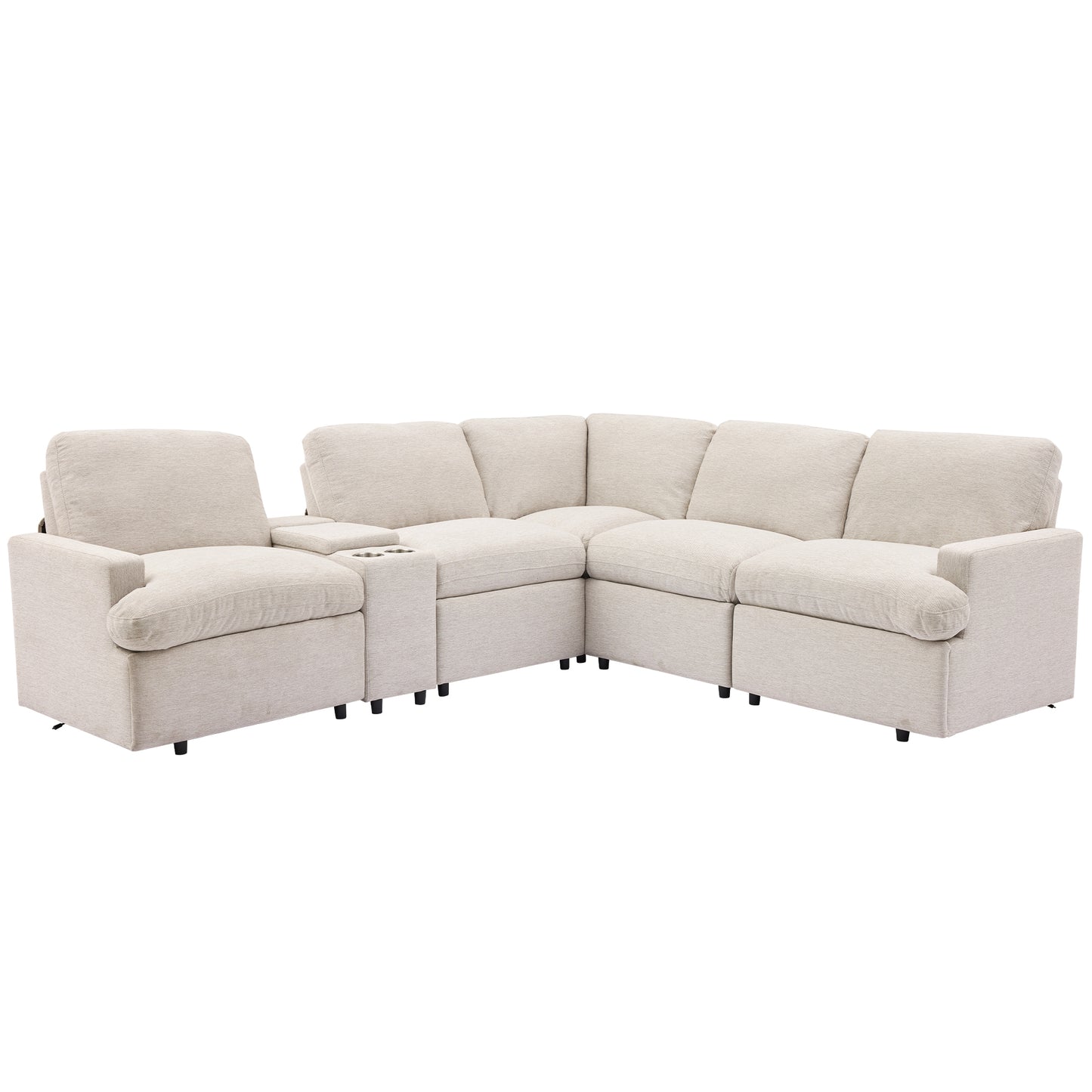 104'' Power Recliner Corner Sofa with Storage Box, Cup Holders, USB Ports and Power Socket, Beige