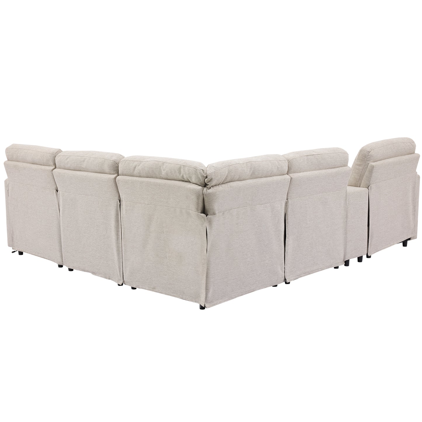 104'' Power Recliner Corner Sofa with Storage Box, Cup Holders, USB Ports and Power Socket, Beige