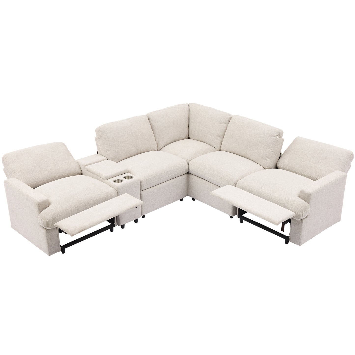 104'' Power Recliner Corner Sofa with Storage Box, Cup Holders, USB Ports and Power Socket, Beige