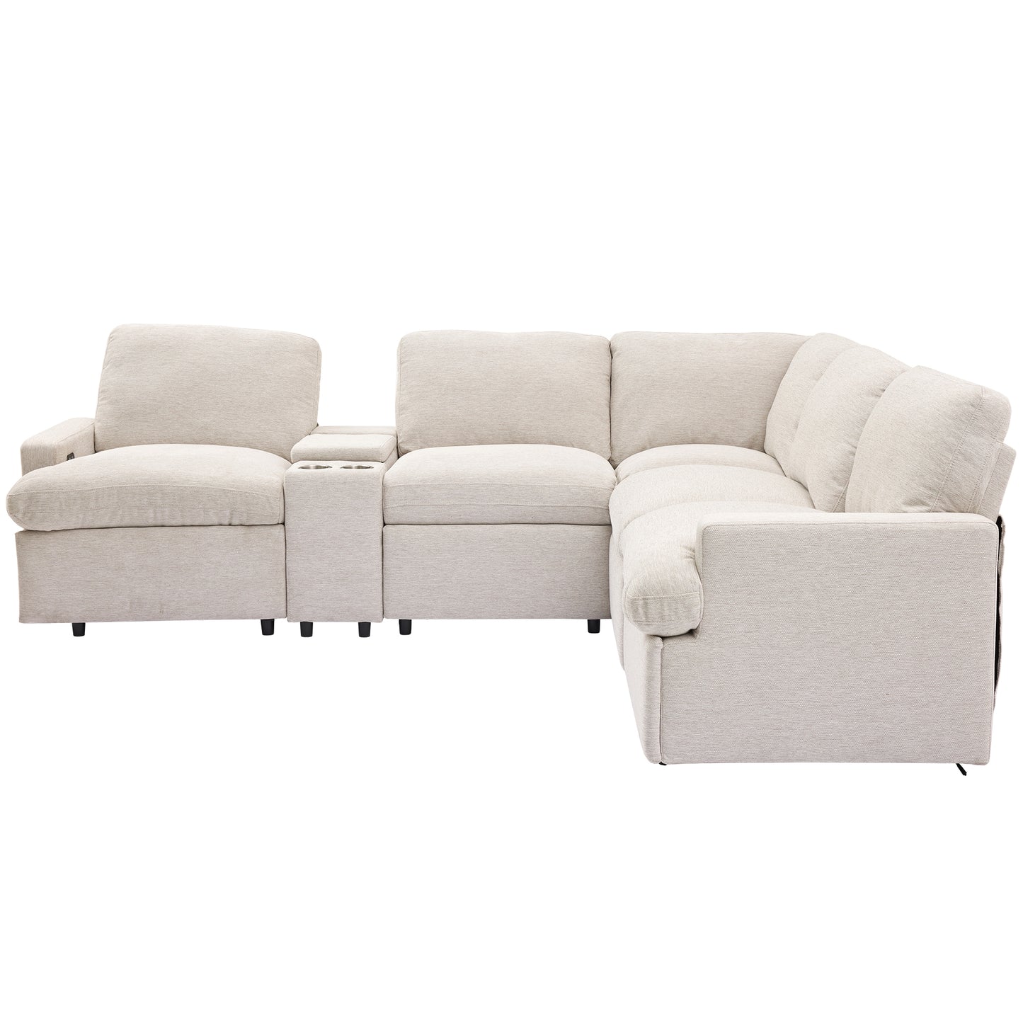 104'' Power Recliner Corner Sofa with Storage Box, Cup Holders, USB Ports and Power Socket, Beige