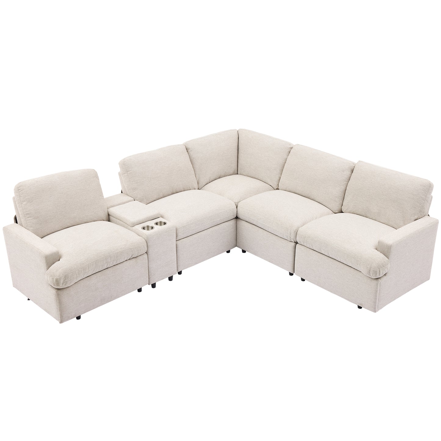 104'' Power Recliner Corner Sofa with Storage Box, Cup Holders, USB Ports and Power Socket, Beige