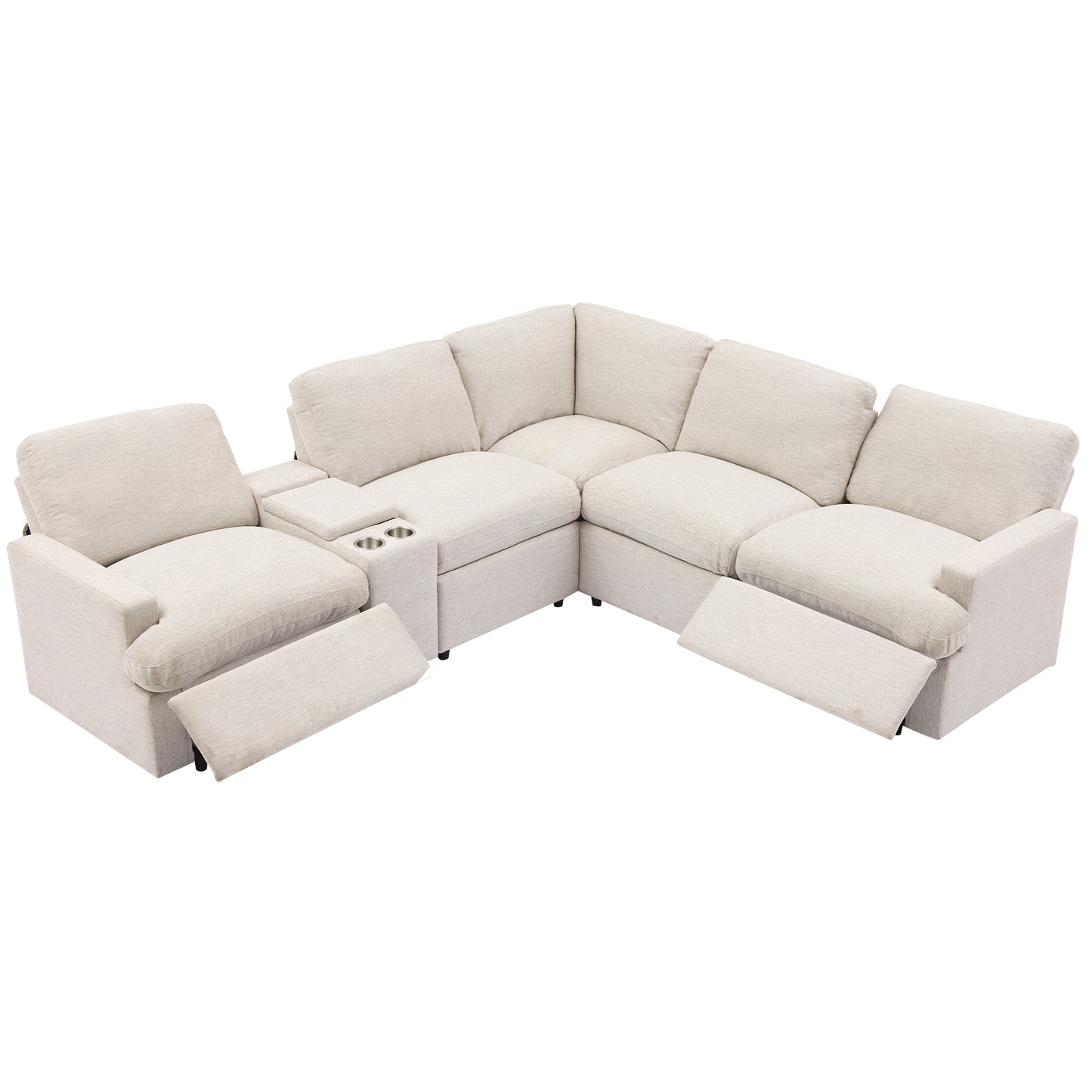 104'' Power Recliner Corner Sofa with Storage Box, Cup Holders, USB Ports and Power Socket, Beige