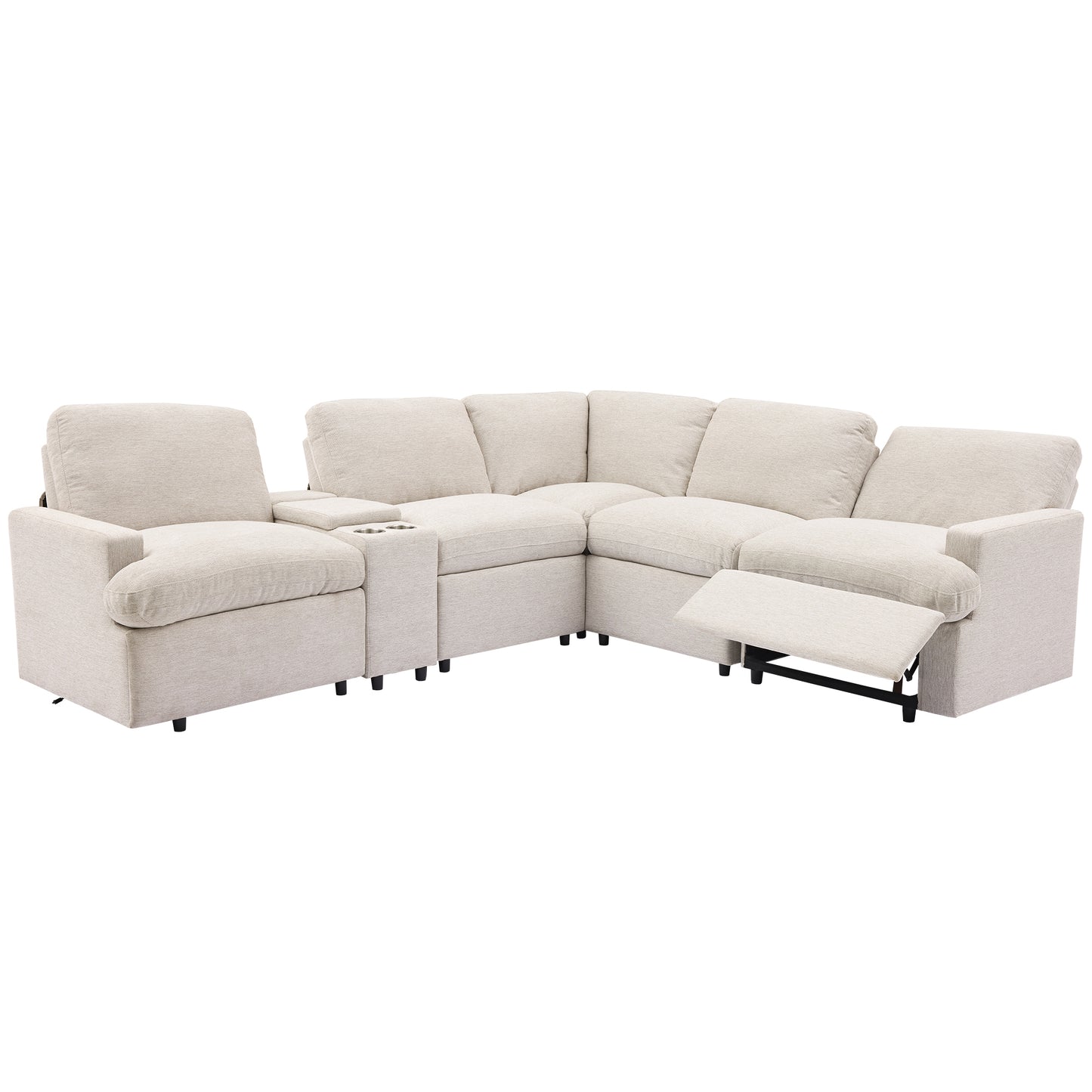 104'' Power Recliner Corner Sofa with Storage Box, Cup Holders, USB Ports and Power Socket, Beige