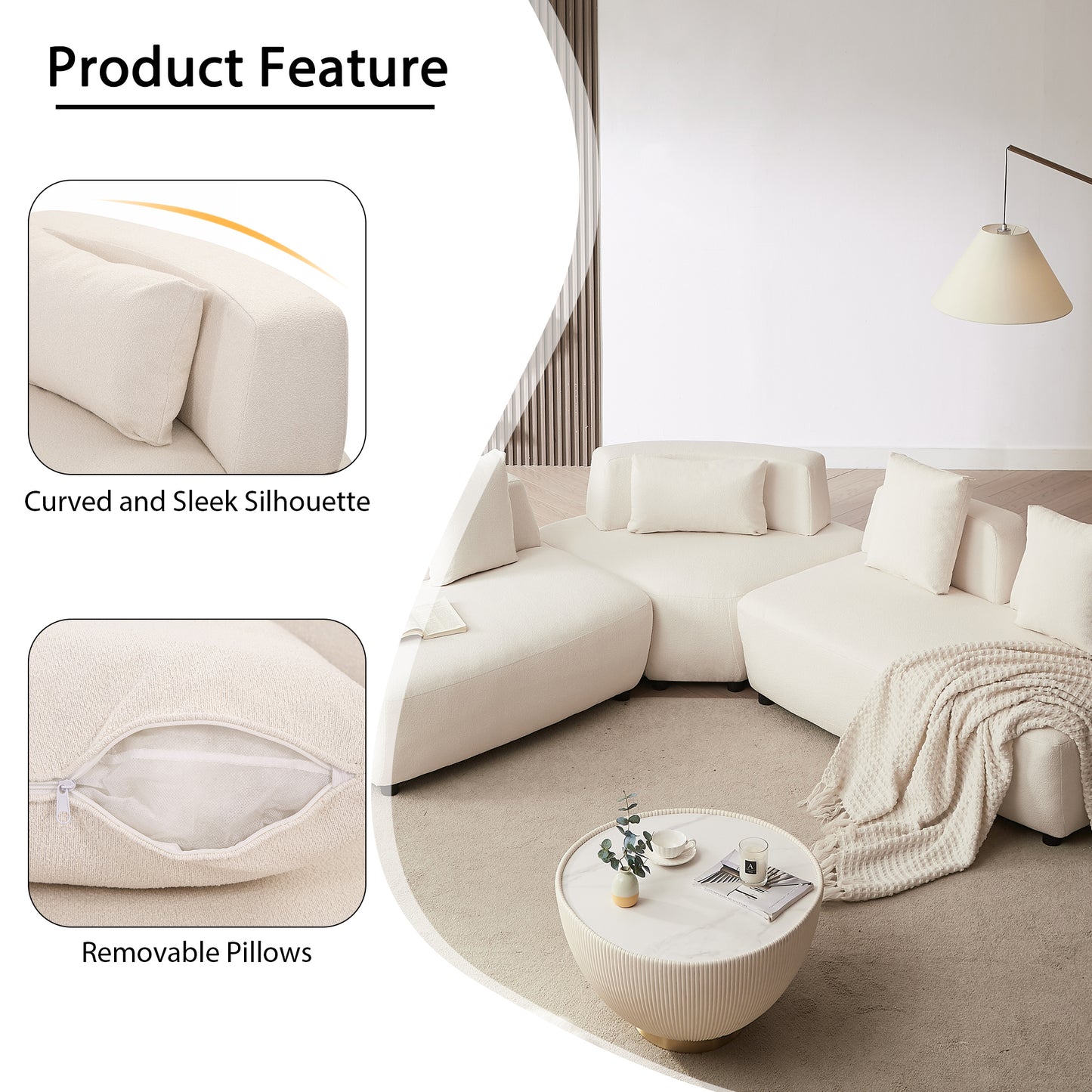 Contemporary 3-piece Sectional Sofa Beige