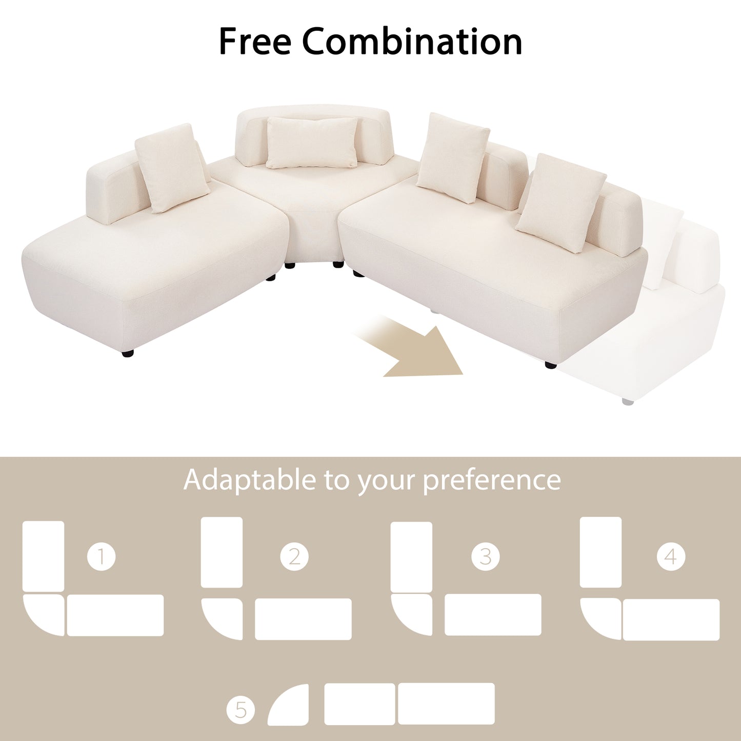 Contemporary 3-piece Sectional Sofa Beige