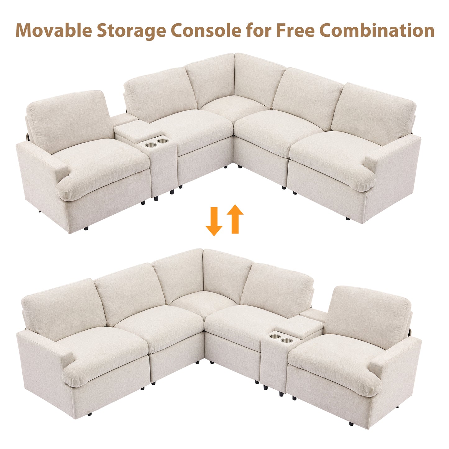 104'' Power Recliner Corner Sofa with Storage Box, Cup Holders, USB Ports and Power Socket, Beige