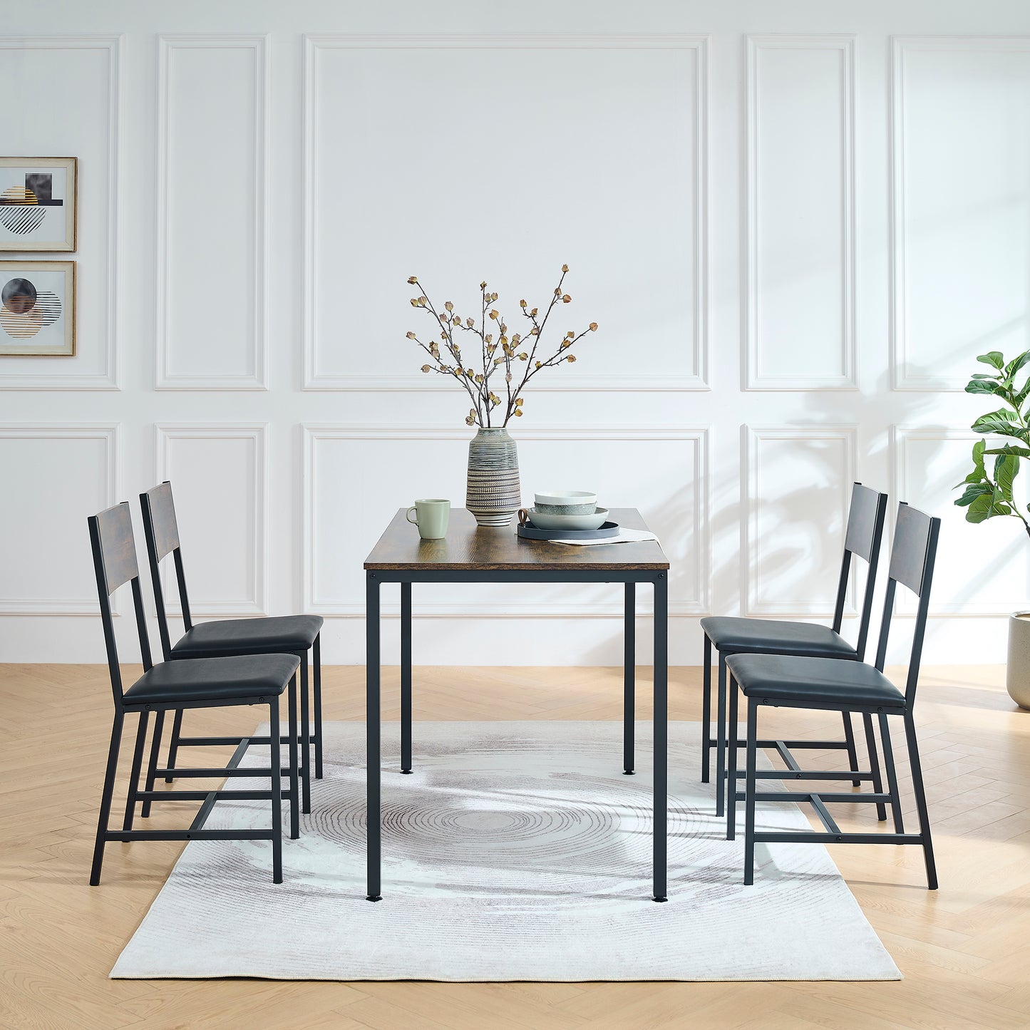 Dining Room Set for 5 Pieces Dining Table Set,  Particle board with Sturdy Metal Frame&Leg