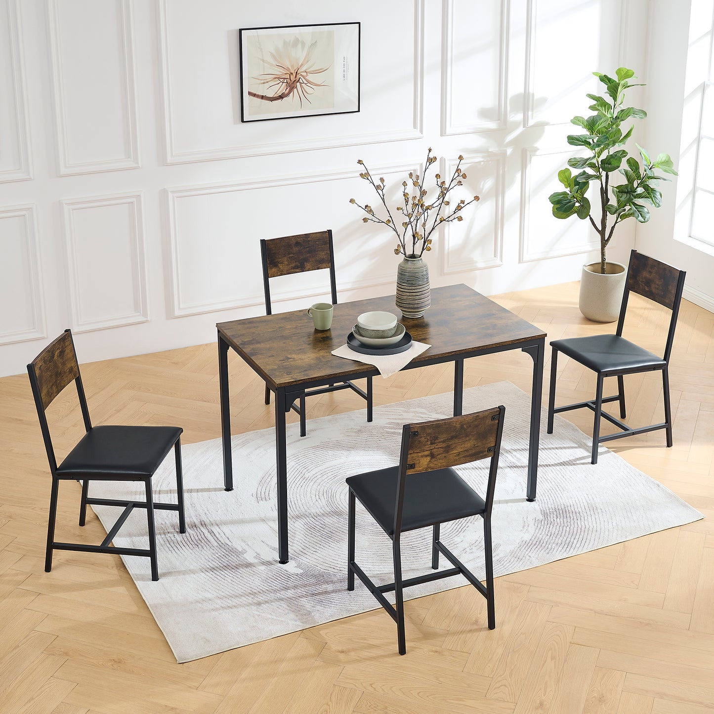 Dining Room Set for 5 Pieces Dining Table Set,  Particle board with Sturdy Metal Frame&Leg