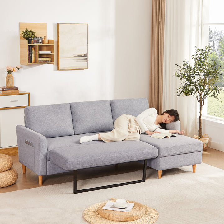 Adjustable L-Shaped Sofa Bed With Chaise Light Grey