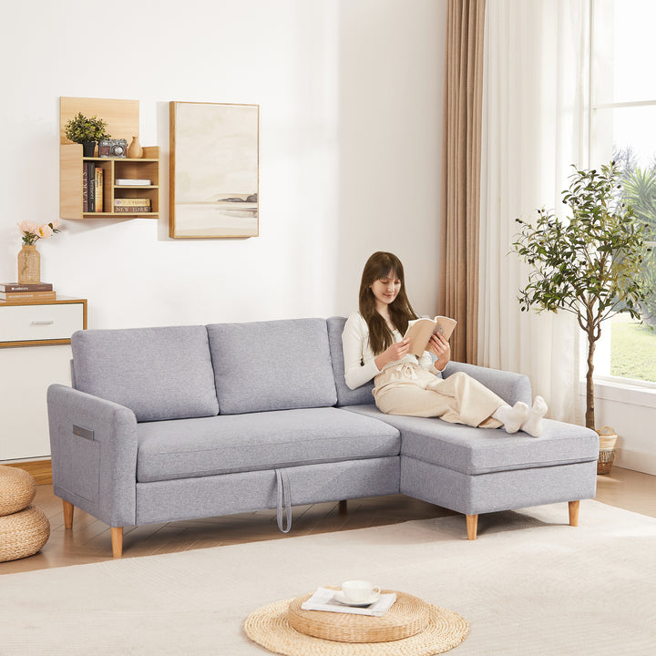 Adjustable L-Shaped Sofa Bed With Chaise Light Grey