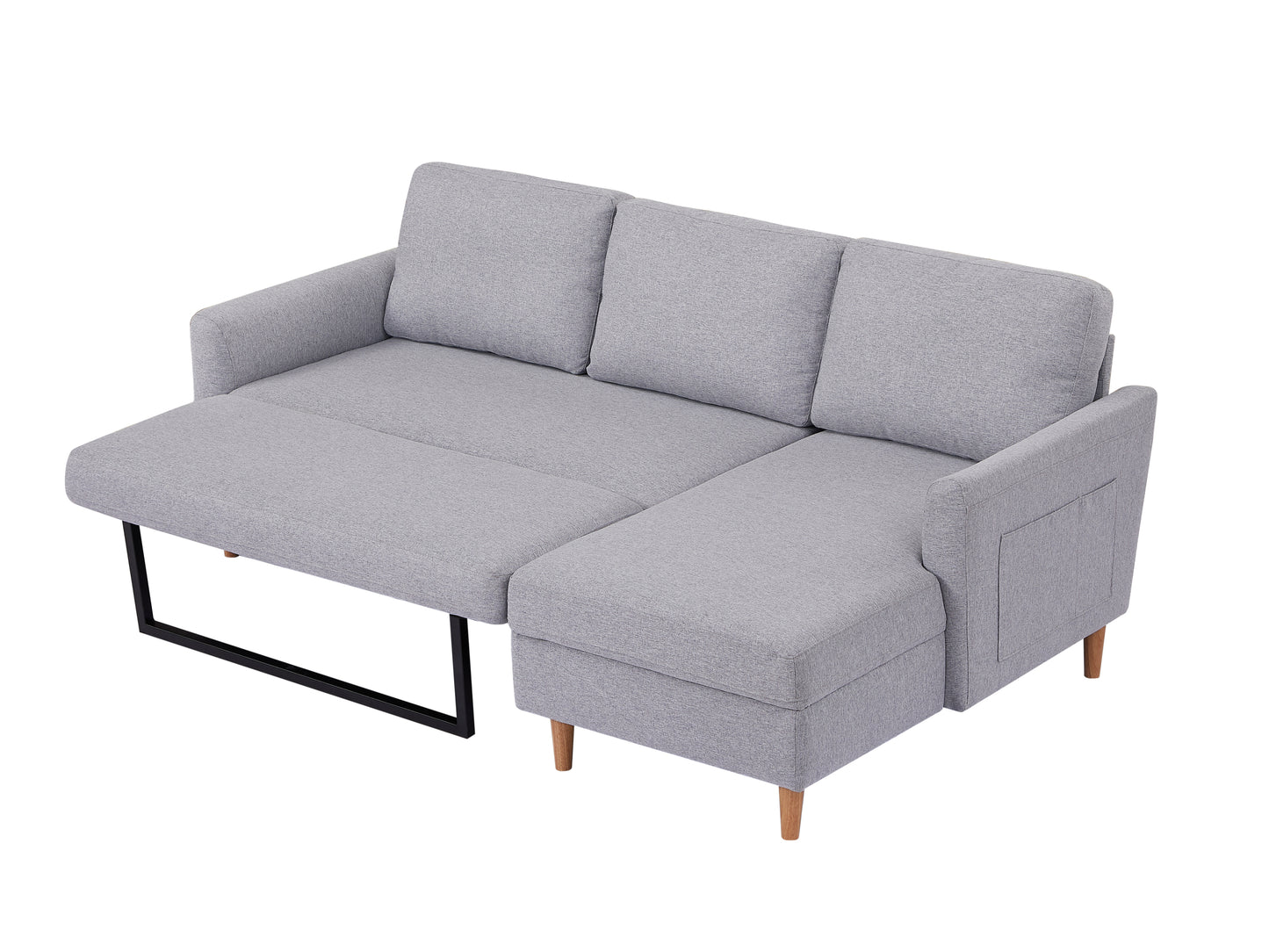 Adjustable L-Shaped Sofa Bed With Chaise Light Grey