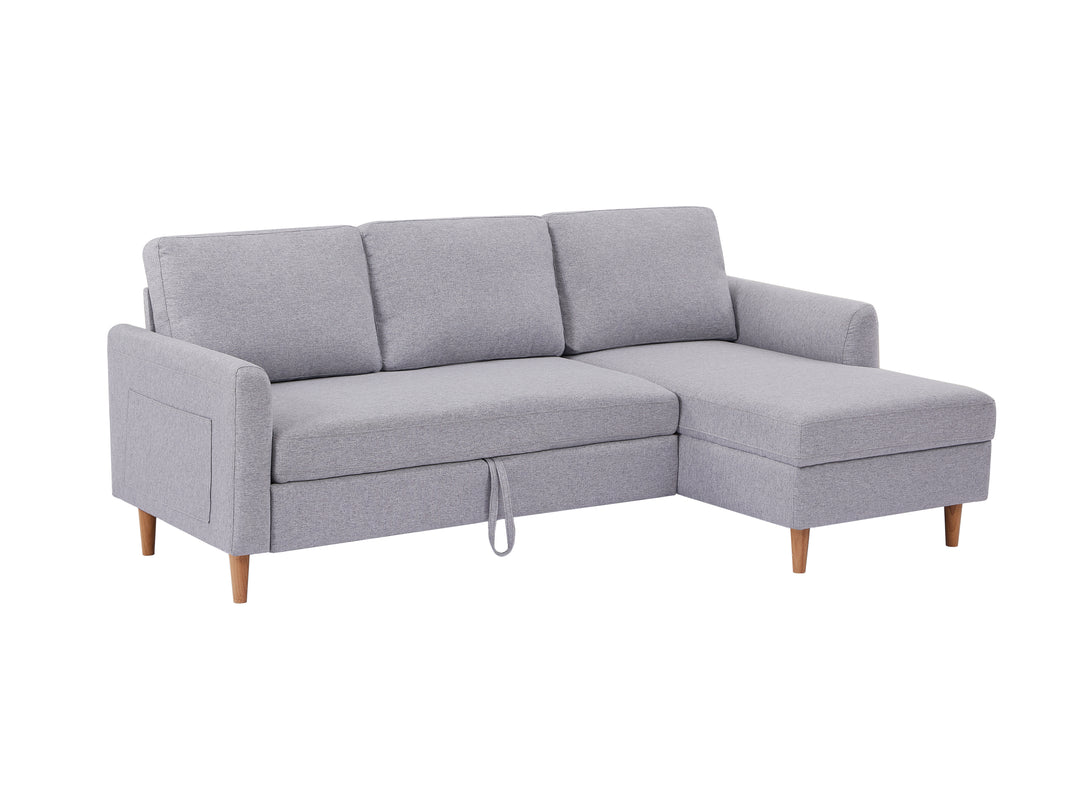 Adjustable L-Shaped Sofa Bed With Chaise Light Grey