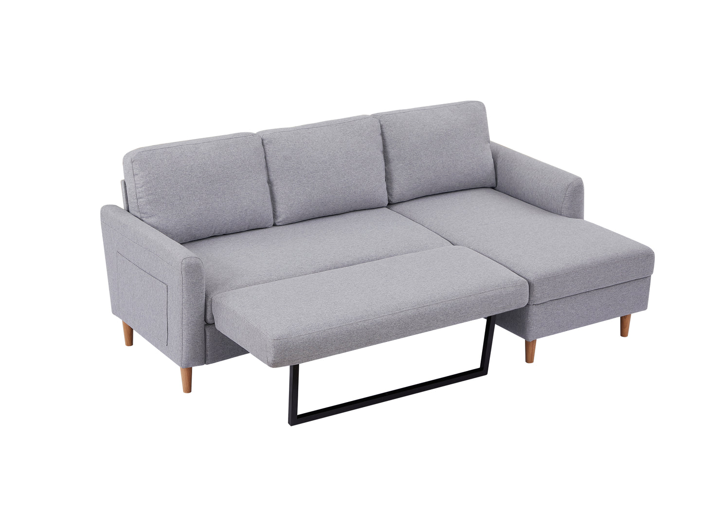 Adjustable L-Shaped Sofa Bed With Chaise Light Grey