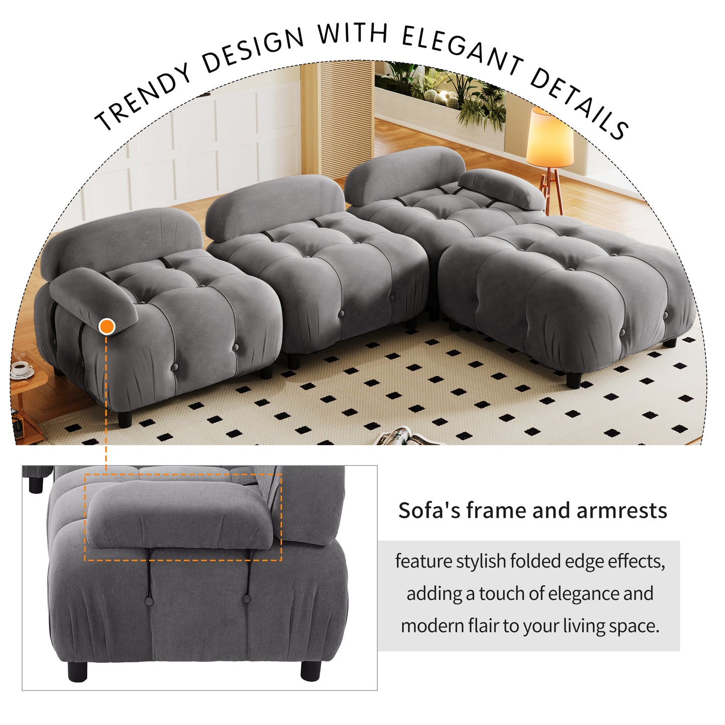 U_STYLE Upholstery Modular Convertible Sectional Sofa