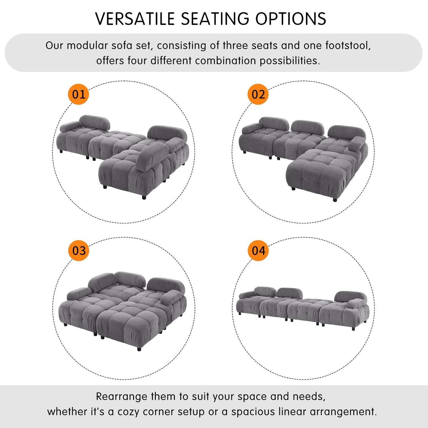 U_STYLE Upholstery Modular Convertible Sectional Sofa