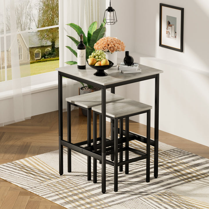 Bar Table Set, Square Bar Table with 2 Bar Chairs, Industrial Style Bar Chairs for Kitchen, Rustic Gray and Black