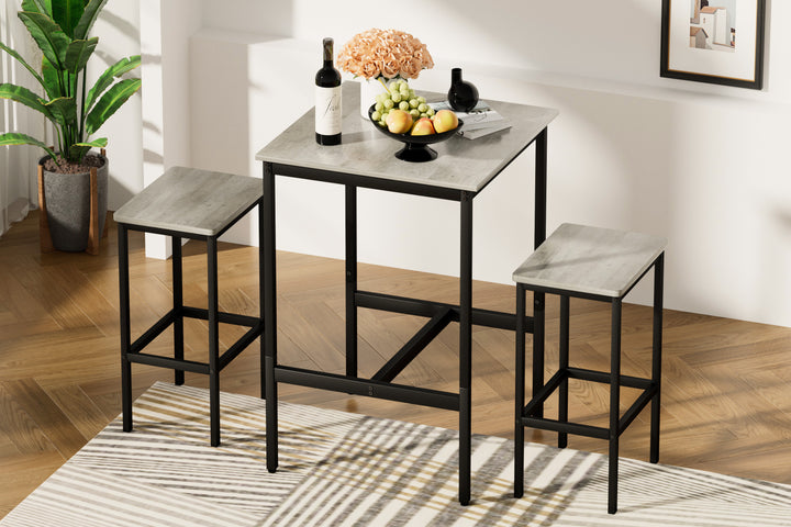 Bar Table Set, Square Bar Table with 2 Bar Chairs, Industrial Style Bar Chairs for Kitchen, Rustic Gray and Black