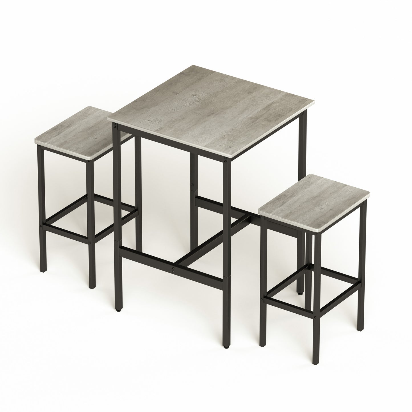 Bar Table Set, Square Bar Table with 2 Bar Chairs, Industrial Style Bar Chairs for Kitchen, Rustic Gray and Black