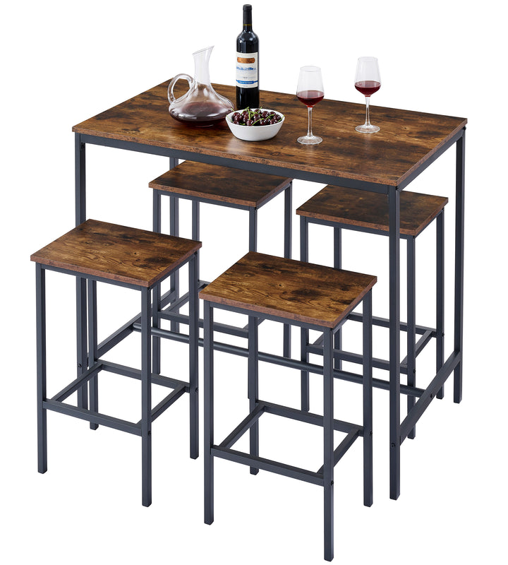 5PC Dinging table set with high stools, structural strengthening, industrial style.