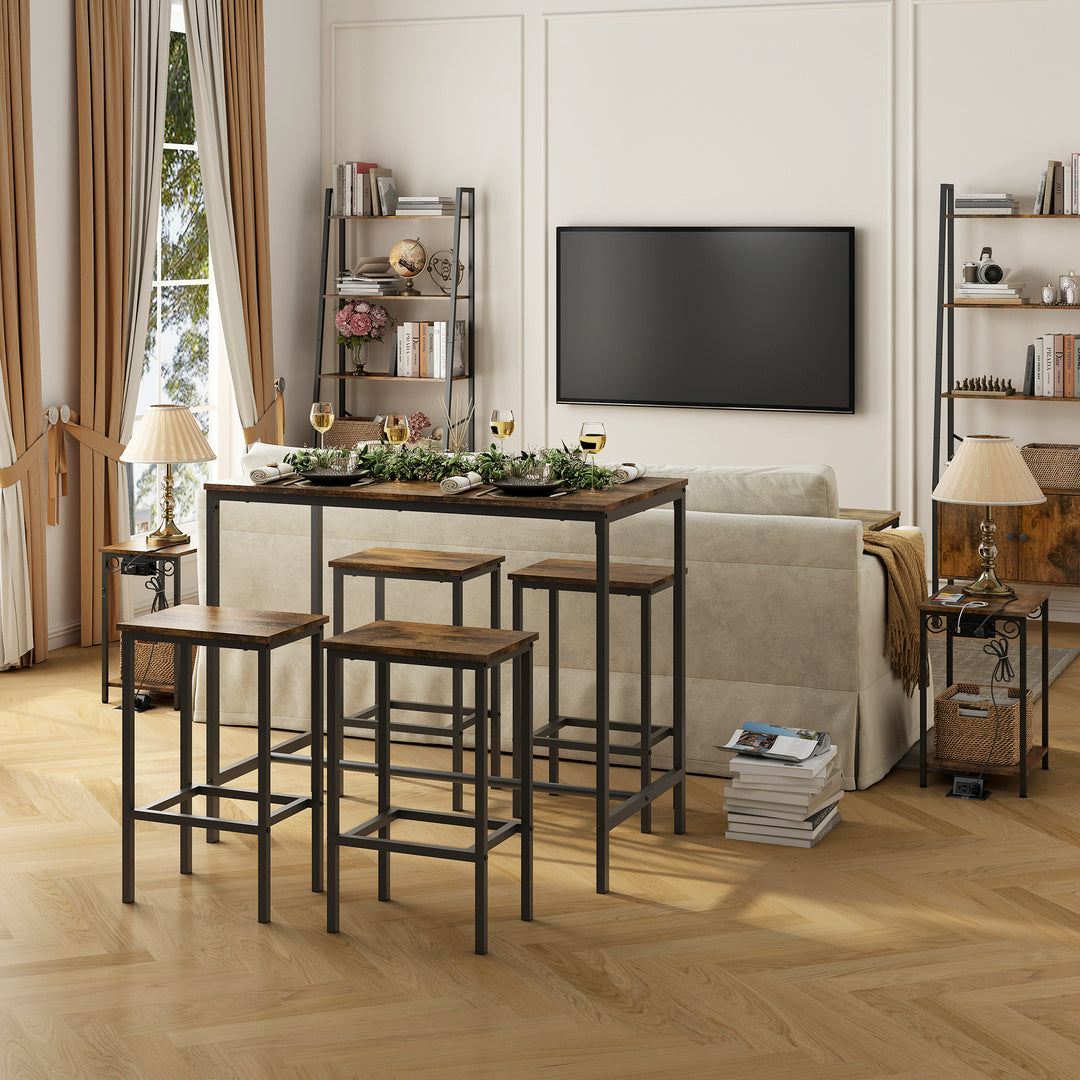 5PC Dinging table set with high stools, structural strengthening, industrial style.