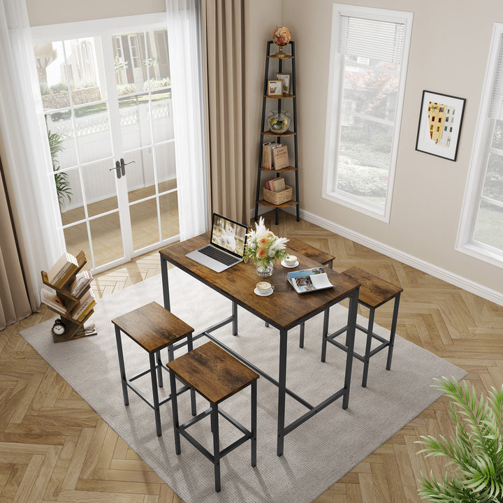 5PC Dinging table set with high stools, structural strengthening, industrial style.
