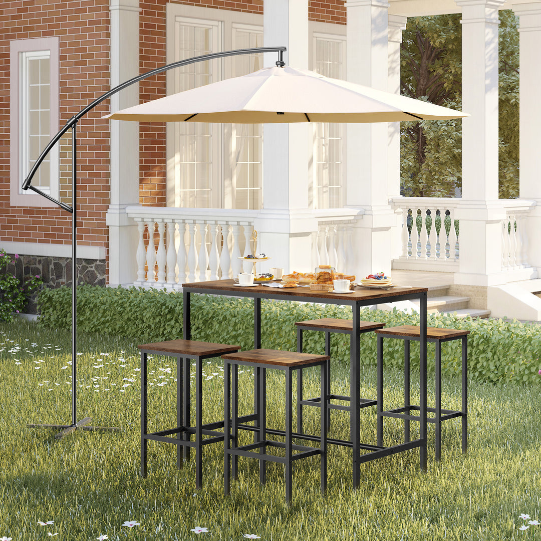 5PC Dinging table set with high stools, structural strengthening, industrial style.
