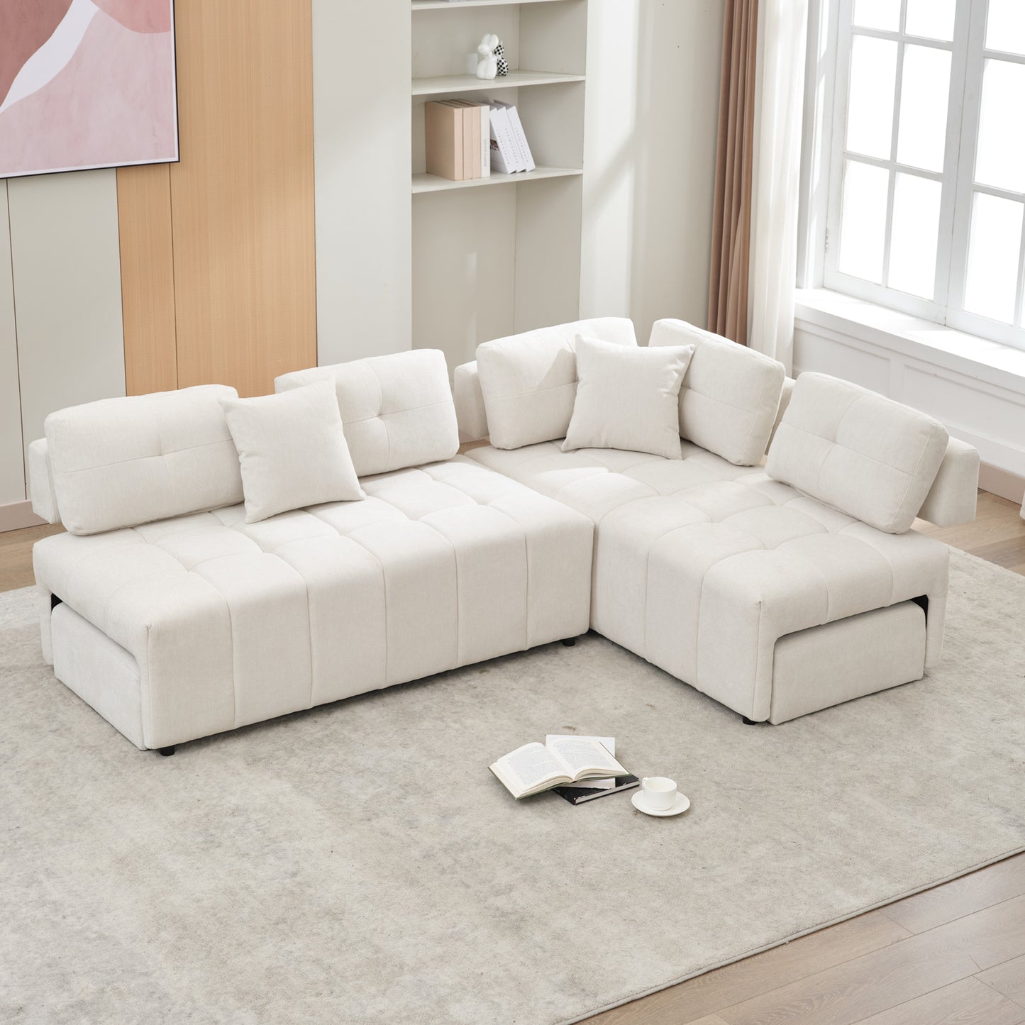 91.73" L-shaped Sofa Sectional Sofa Couch , Biege