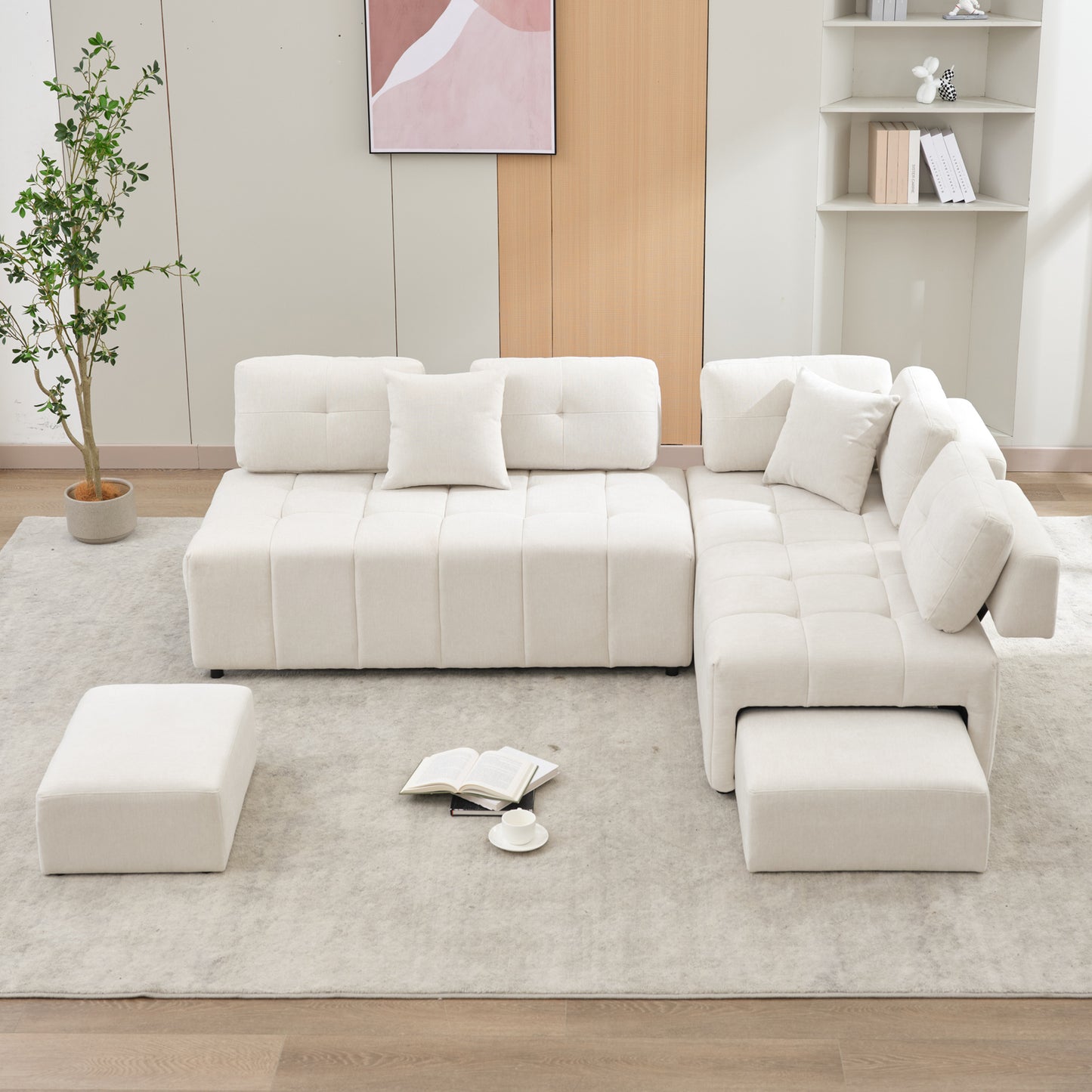 91.73" L-shaped Sofa Sectional Sofa Couch , Biege