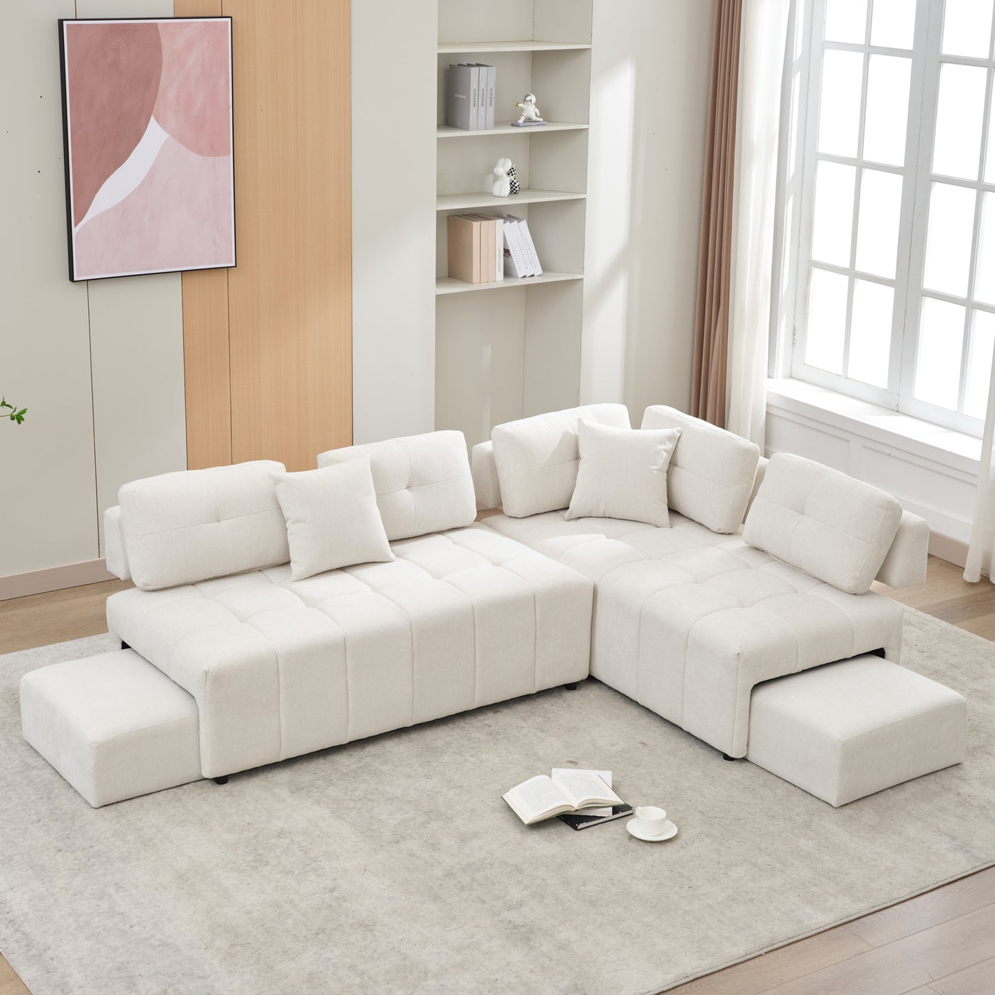 91.73" L-shaped Sofa Sectional Sofa Couch , Biege