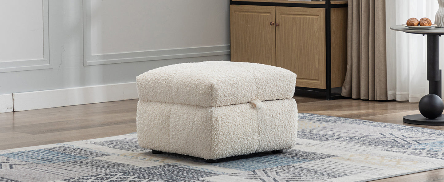 87.7" Sectional Sofa with Two USB Ports a Movable Storage Ottoman and Two Lumbar Pillows Creamy White