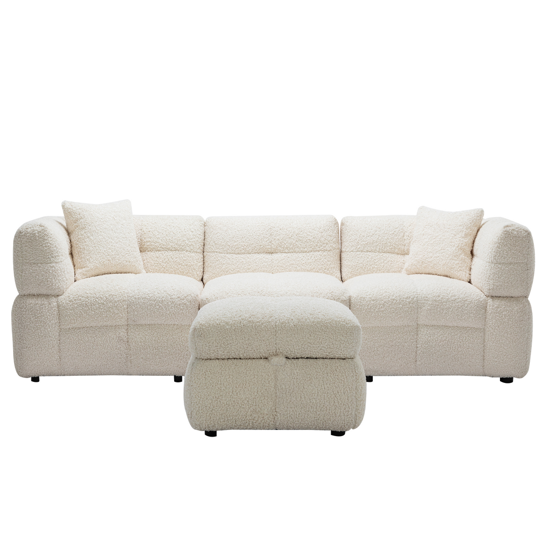 87.7" Sectional Sofa with Two USB Ports a Movable Storage Ottoman and Two Lumbar Pillows Creamy White