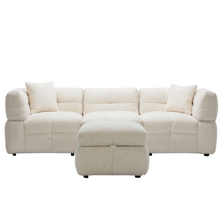 87.7" Sectional Sofa with Two USB Ports a Movable Storage Ottoman and Two Lumbar Pillows Creamy White