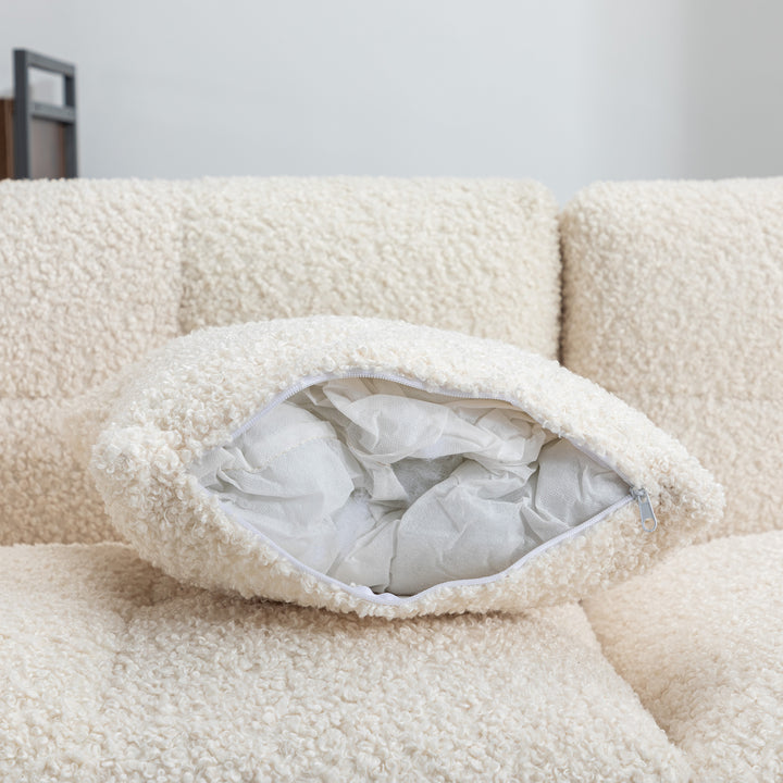 87.7" Sectional Sofa with Two USB Ports a Movable Storage Ottoman and Two Lumbar Pillows Creamy White