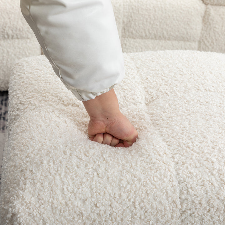 87.7" Sectional Sofa with Two USB Ports a Movable Storage Ottoman and Two Lumbar Pillows Creamy White