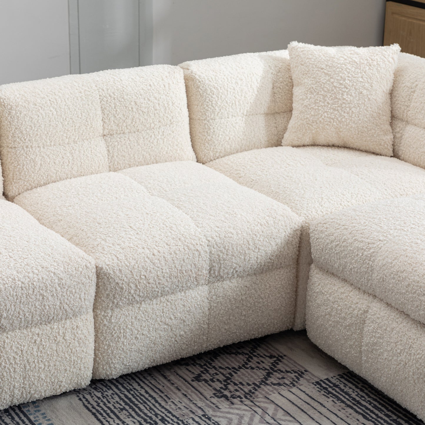 87.7" Sectional Sofa with Two USB Ports a Movable Storage Ottoman and Two Lumbar Pillows Creamy White