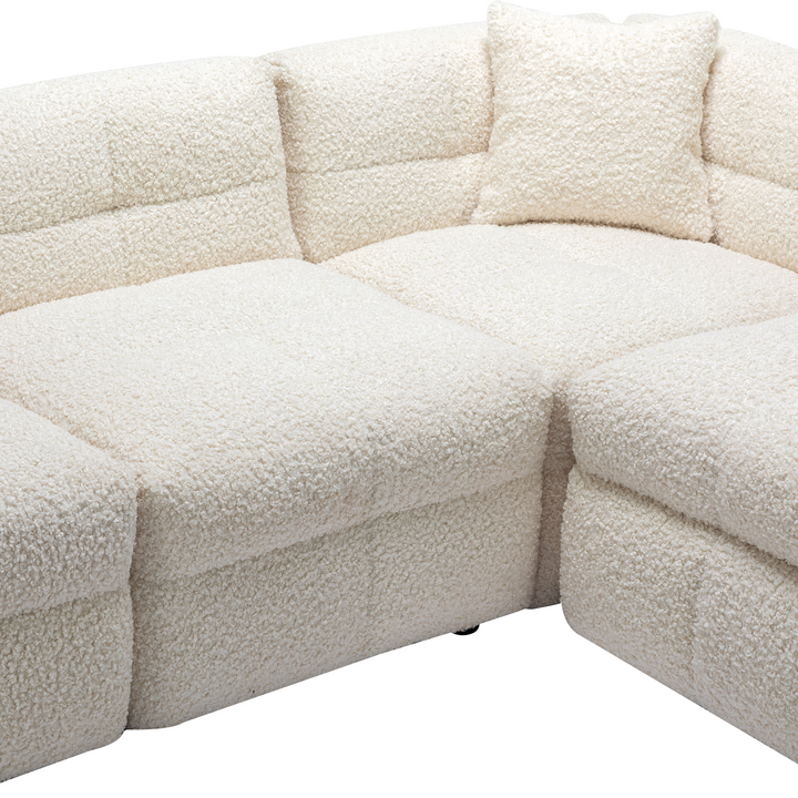 87.7" Sectional Sofa with Two USB Ports a Movable Storage Ottoman and Two Lumbar Pillows Creamy White