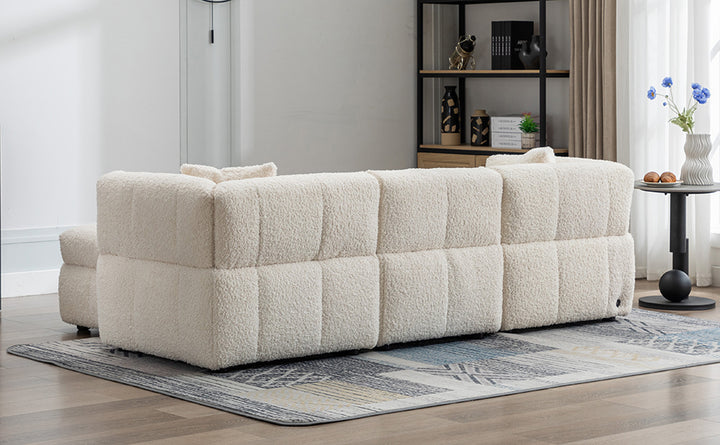 87.7" Sectional Sofa with Two USB Ports a Movable Storage Ottoman and Two Lumbar Pillows Creamy White