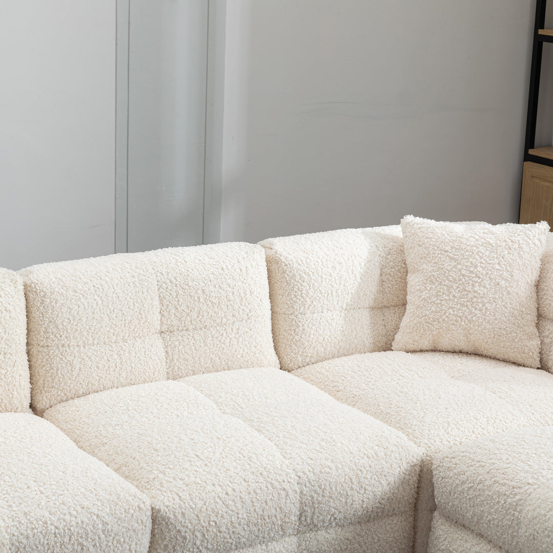 87.7" Sectional Sofa with Two USB Ports a Movable Storage Ottoman and Two Lumbar Pillows Creamy White