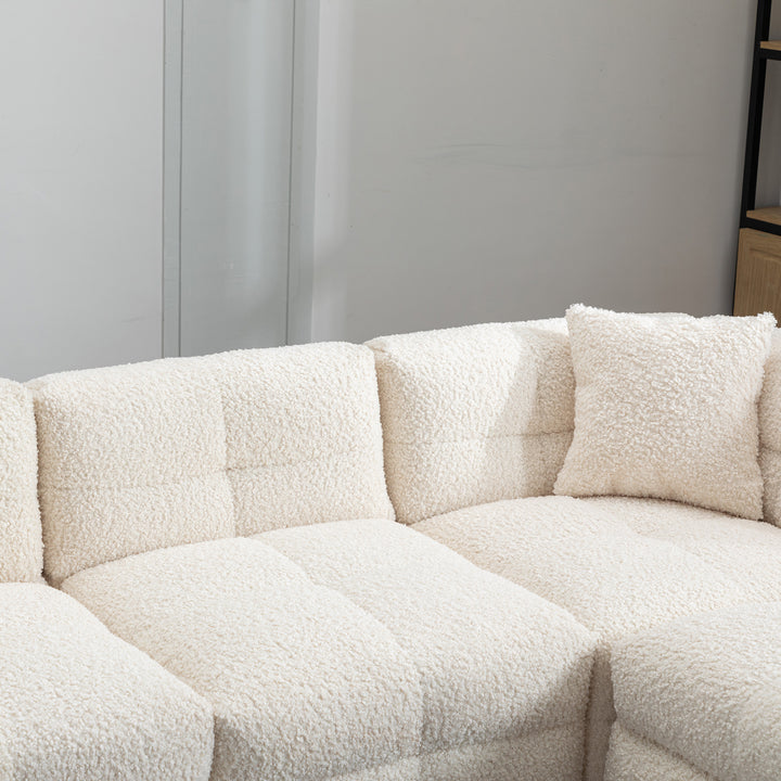 87.7" Sectional Sofa with Two USB Ports a Movable Storage Ottoman and Two Lumbar Pillows Creamy White