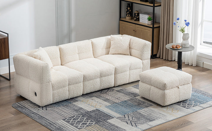 87.7" Sectional Sofa with Two USB Ports a Movable Storage Ottoman and Two Lumbar Pillows Creamy White