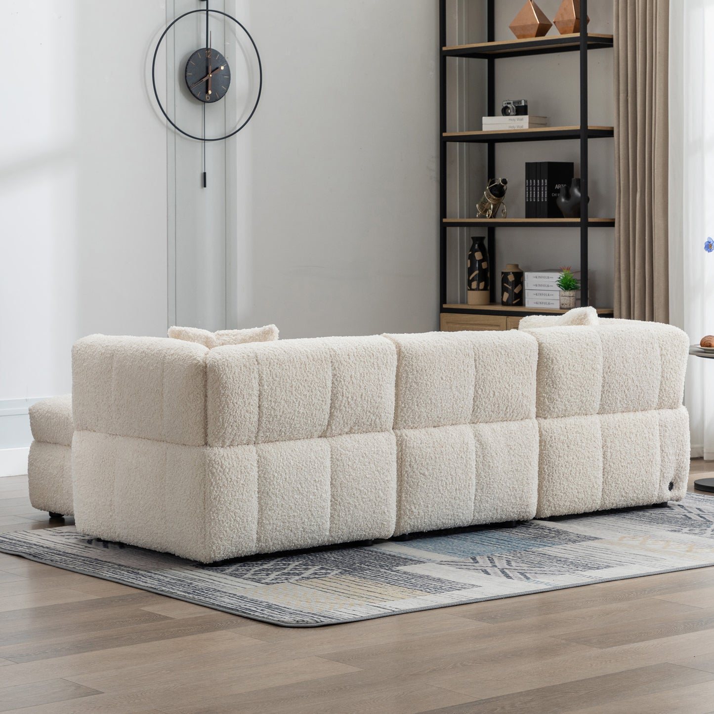 87.7" Sectional Sofa with Two USB Ports a Movable Storage Ottoman and Two Lumbar Pillows Creamy White