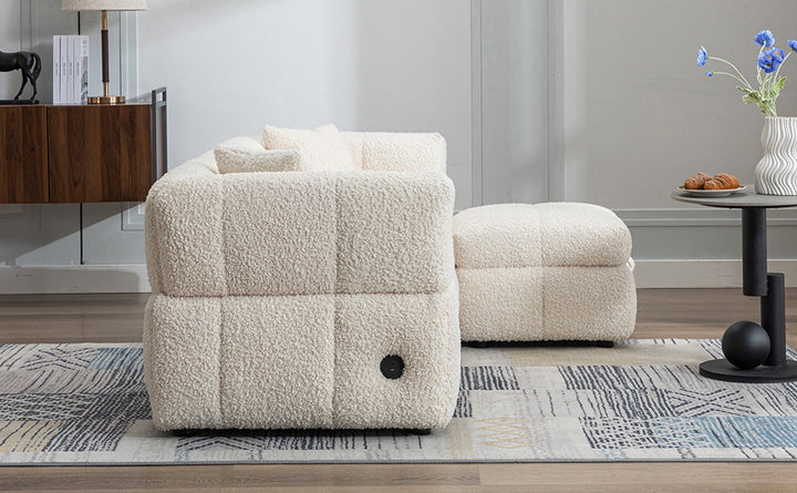 87.7" Sectional Sofa with Two USB Ports a Movable Storage Ottoman and Two Lumbar Pillows Creamy White